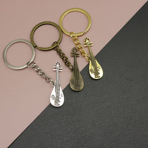 Zinc Alloy Guitar Lute Instrument Keychain Music Gift