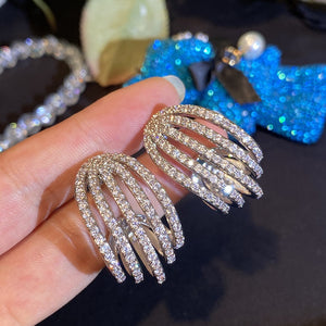 Light Luxury Geometric Line Stud Earrings With Micro Pave Zircon For Bridal Engagement Banquet