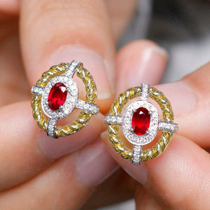 European American Two Tone Vintage Luxury Stud Earrings For Women Fashion Artistic Jewelry