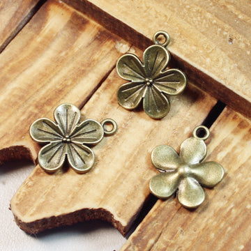 Five-Petal Flower Pendant Charm In Three Metal Finishes