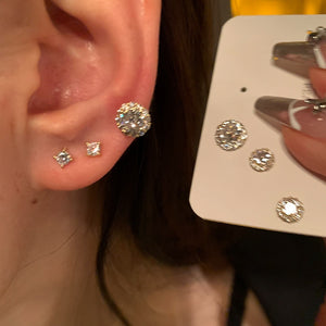 Gold Plated Copper Round Zircon Stud Earrings With Silver Posts For Women Light Luxury Jewelry