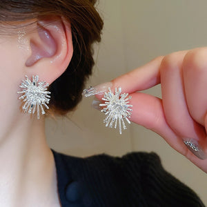 Light Luxury Alloy Firework Rhinestone Geometric Line Stud Earrings For Women