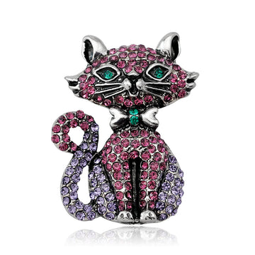 Pink Silver Tone Cat Metal Brooch Pin for Jackets and Lapels