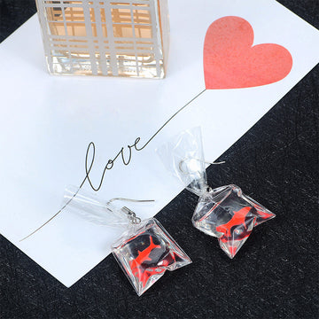 Clear Water Bag and Color Fish Novelty Hook Earrings