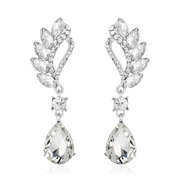 Silver Tone Winged Leaf Crystal Tassel Five Designs Metal Dangle Earrings
