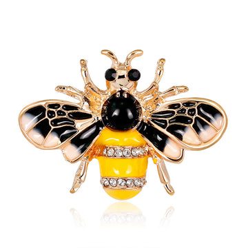 Black Gold Tone Bee Crystal Enamel Metal Brooch Pin