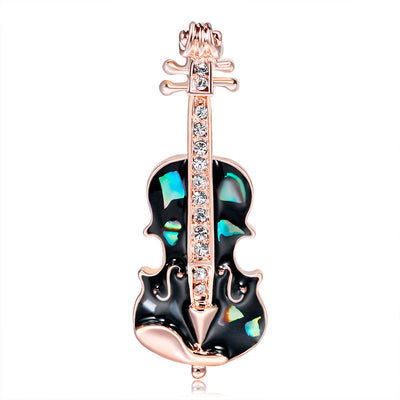 Front product view of the violin brooch pin in red and black