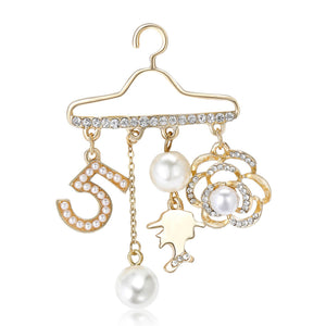 Elegant Alloy Pearl Clothes Hanger Brooch Pin For Coats And Dresses