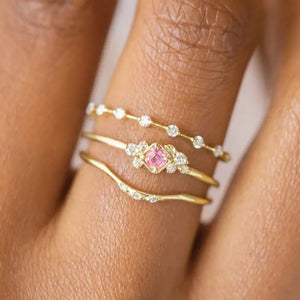 Dreamy Princess Three Piece Ring Set, Pink Zircon Sweet Women's Daily Niche Fashion Jewelry