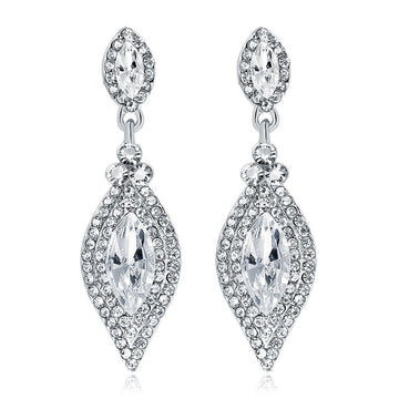 Silver Tone Marquise Teardrop Crystal Crystal Metal Dangle Earrings