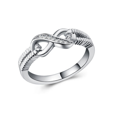 Silver Infinity Symbol Pave Rope Texture Band Ring Alloy