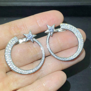 Star Hoop Stud Earrings For Women, Shiny Circle Star Fashion Niche Jewelry