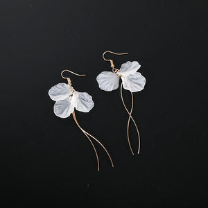 White Petal Flower Drop Earrings with Long Gold or Silver Wires