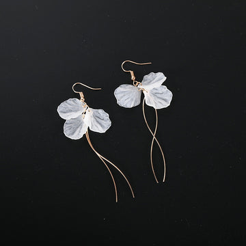 White Petal Flower Gold and Silver Threader Earrings