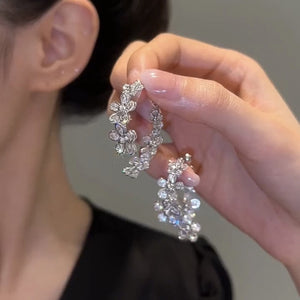 Convertible Copper Zircon Flower Stud Earrings For Women Light Luxury Versatile Jewelry
