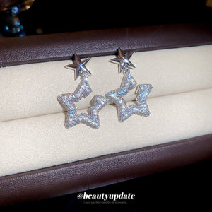 Copper Zircon Five Point Star Stud Earrings Light Luxury Minimalist Geometric Jewelry