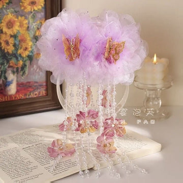 Handmade Fabric Butterfly Flower Tassel Claw Clip For Women