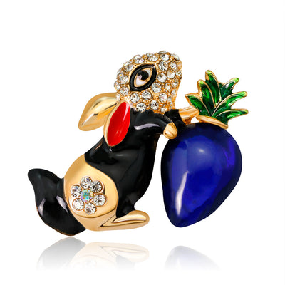 Front product view of the rabbit brooch pin in gold and black