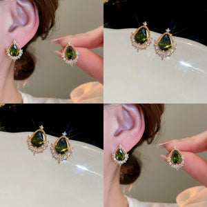 18K Gold Plated Copper Zircon Teardrop Stud Earrings Vintage Elegant Silver Post Jewelry