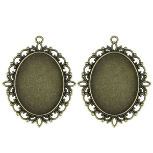 Vintage Metal Oval Beaded Cabochon Setting in Multiple Finish Options for Jewelry Making
