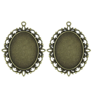 Vintage Metal Oval Beaded Cabochon Setting in Multiple Finish Options for Jewelry Making