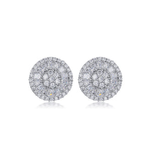 Round Crystal Cluster Stud Earrings in Silver Tone