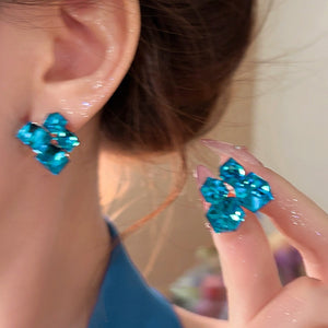 Alloy Silver Pin Rhinestone Faceted Square Geometric Stud Earrings For Women Fashion Elegant Style