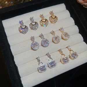 Copper Zircon Square Stud Earrings French Light Luxury Vintage Geometric Jewelry