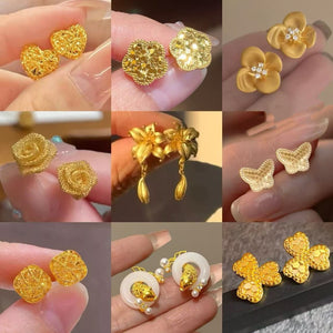 Copper 3D Flower Stud Earrings With Shiny Sequins Light Luxury Minimalist Style
