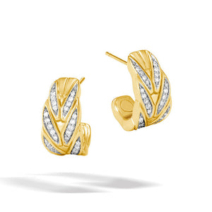 Gold Tone Crystal Leaf Huggie Earrings With Clear Stone Accents