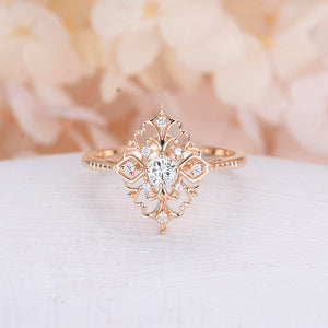 Silver And Rose Gold-Tone Floral Crystal Cluster Ring