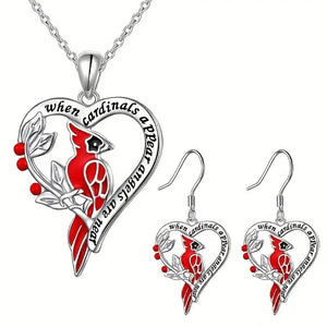Parrot Jewelry Set With Painted Oil Engraved Heart Design, Trendy Niche Accessory Set