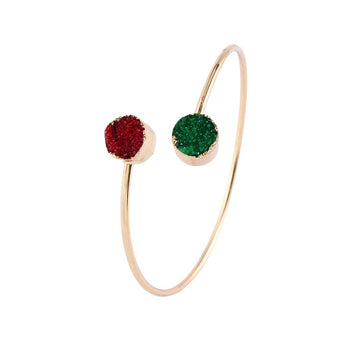 Gold Tone Double Crystal Cluster Open Cuff Bracelet in Three Colors