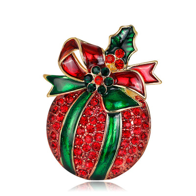 Front product view of the christmas ornament gift brooch pin in red and green