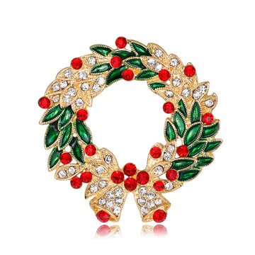 Green Gold Tone Floral Wreath Wreath Metal Brooch Pin 4.6 x 4.4 cm