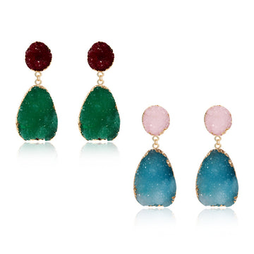 Gold Tone Two-Tone Crystal Cluster Teardrop Drop Earrings in Two Colors