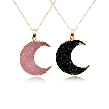Gold Tone Crescent Moon Crystal Cluster Pendant Necklaces in Three Colors