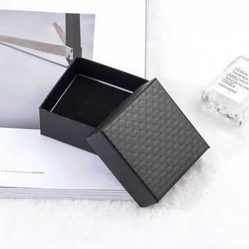 Compact Black Square Jewelry Box With Subtle Woven Texture