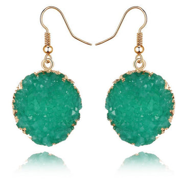 Gold Tone Round Crystal Cluster Drop Earrings in Thirteen Colors