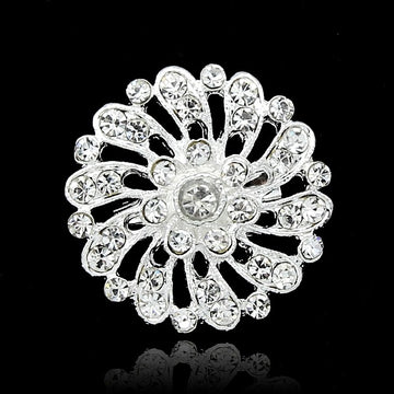 Black Silver Tone Sunflower Crystal Metal Brooch Pin