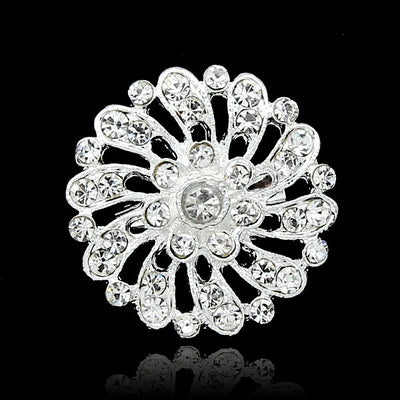 Front product view of the sunflower brooch pin in black and silver