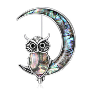 Alloy Moon Owl Fish Shell Lapel Pin For Suit Decoration Brooch