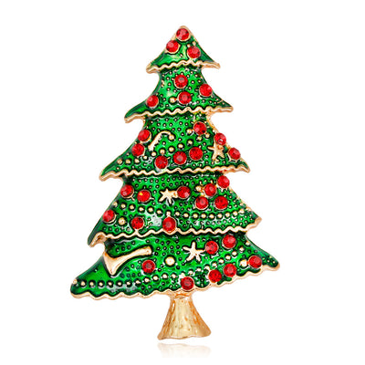 Front product view of the christmas tree brooch pin in green and gold