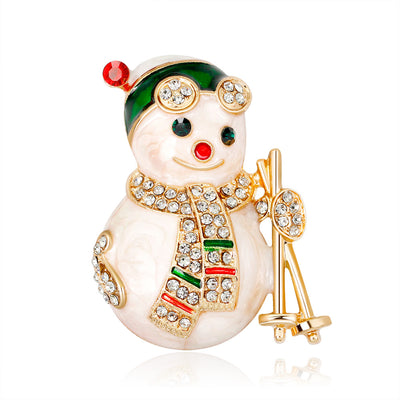 Front product view of the christmas snowman brooch pin in gold