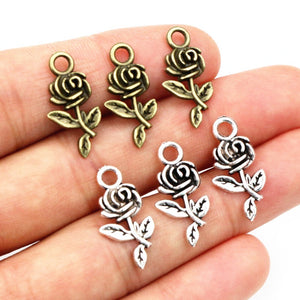Alloy Rose Flower Pendant Charm For DIY Necklace Bracelet Jewelry Accessories 21x10mm