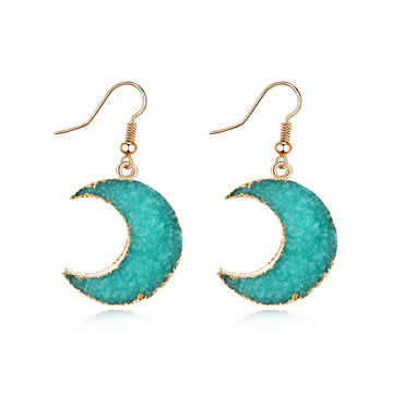 Gold Tone Crescent Moon Crystal Cluster Drop Earrings in Three Colors