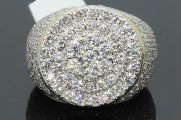 Two Tone Full Pave Round Face Gold Edge Mens Band Ring