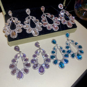 Light Luxury Alloy Rhinestone Hollow Teardrop Drop Earrings For Elegant Women Jewelry