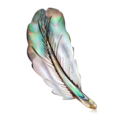 Front product view of the abalone shell brooch pin in silver and green