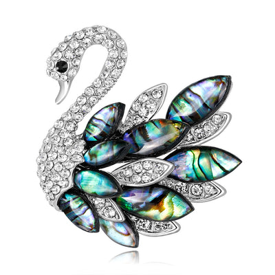 Front product view of the abalone shell brooch pin in silver and black